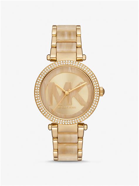 parker gold tone michael kors|parker pave gold tone watch.